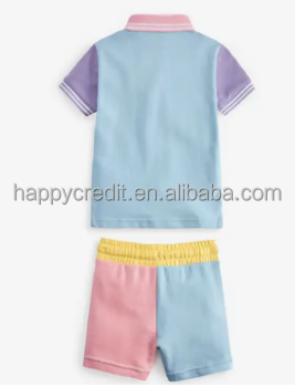LEZONKIDS - New fashion customize color block Polo And Shorts two-pieces Boys' clothing sets  in summer